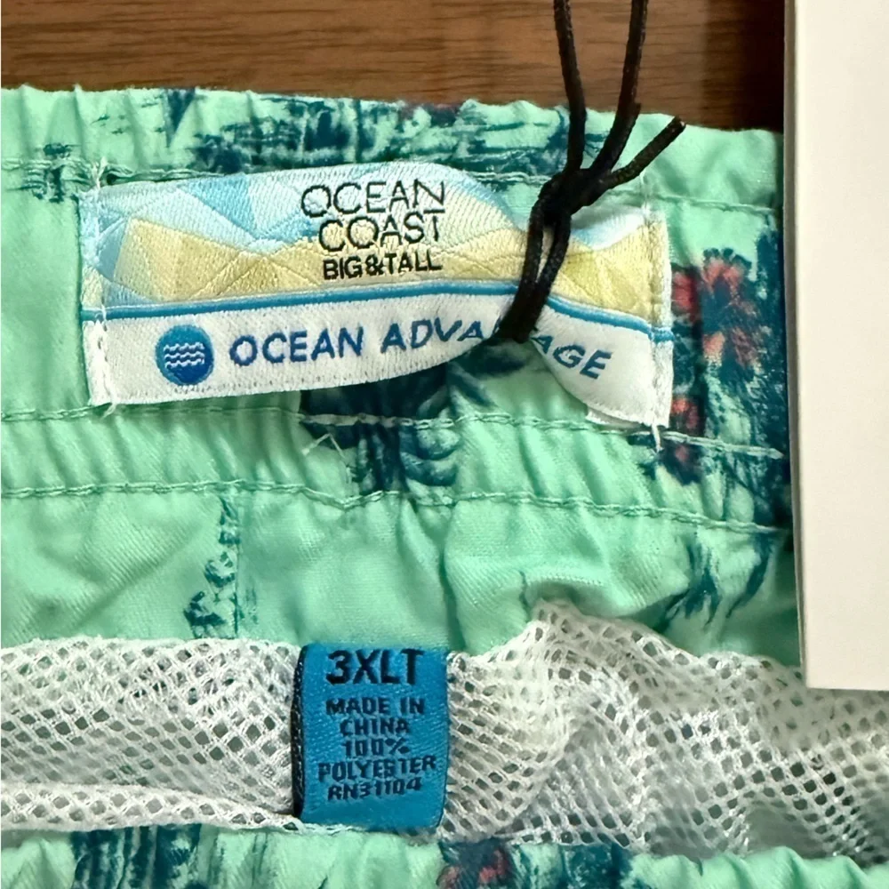 NWT Teal Tropical Print Swim Trunks Swimsuit   Size 3XLT Beach Vacation